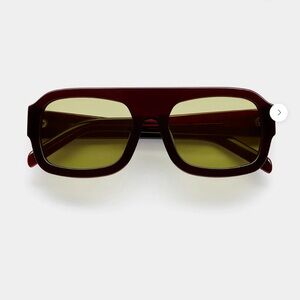 VEHLA Oversized Rectangular Sunglasses in Burgundy Frame with Olive Lenses